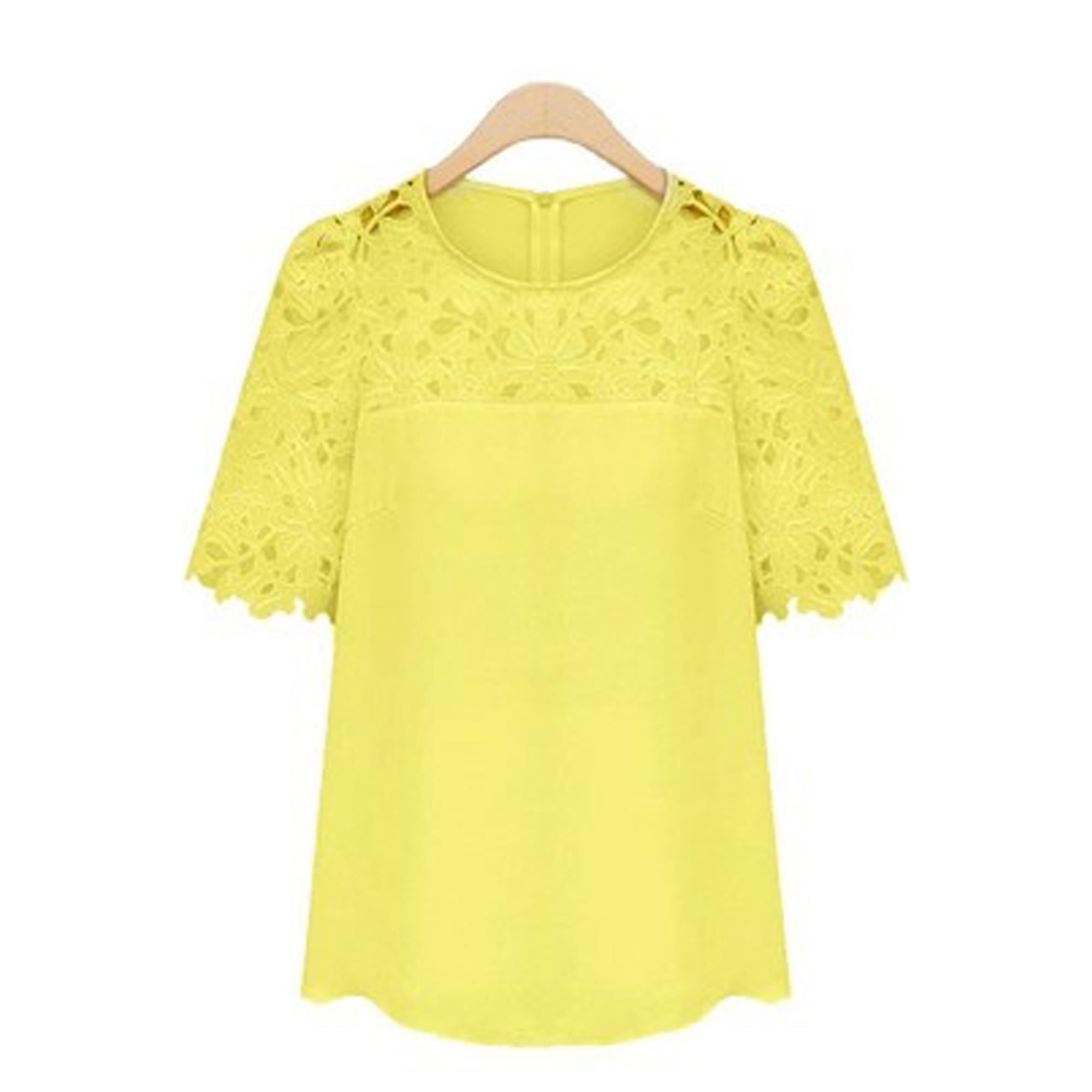 Junior Short Sleeves Formal Wear Crochet Lace Blouse Yellow | Walmart ...