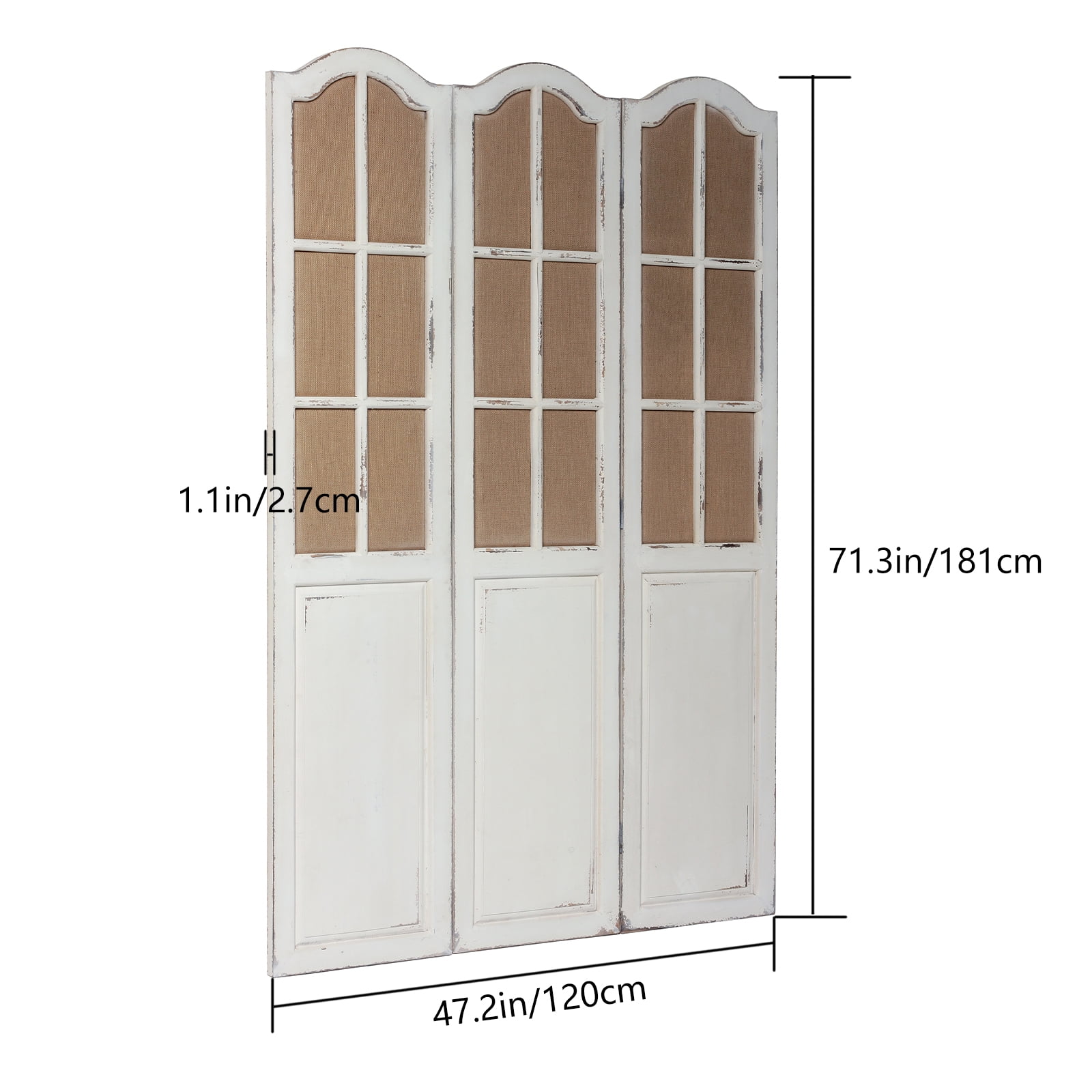 Room Divider 3 Panel Folding Solid Wood and Linen Handcrafted Freestanding Privacy Screen 6Ft Tall White