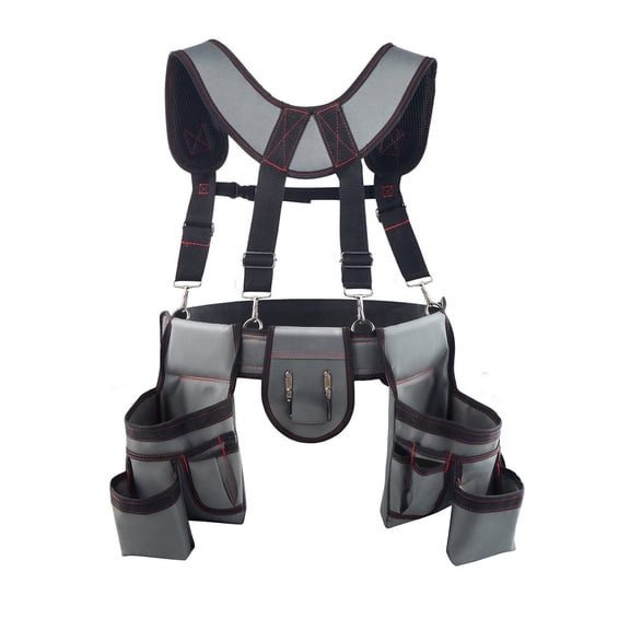 Heavy Duty Tool Belt with Suspenders 22 Pockets Adjustable Waist 32 to 68in for Electrician Carpenter Construction Work