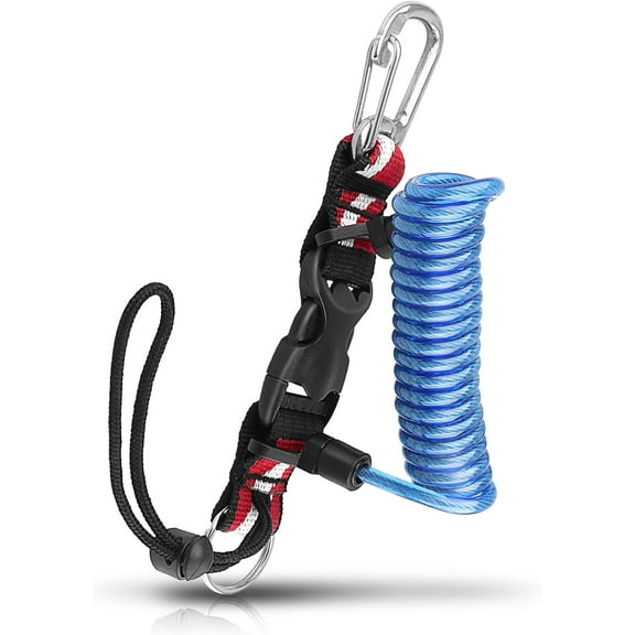 Heavy Duty Scuba Diving  Lanyard Spring Steel Core Coiled Dive Clip with Quick Release Buckle for Cameras/Lights/Tools