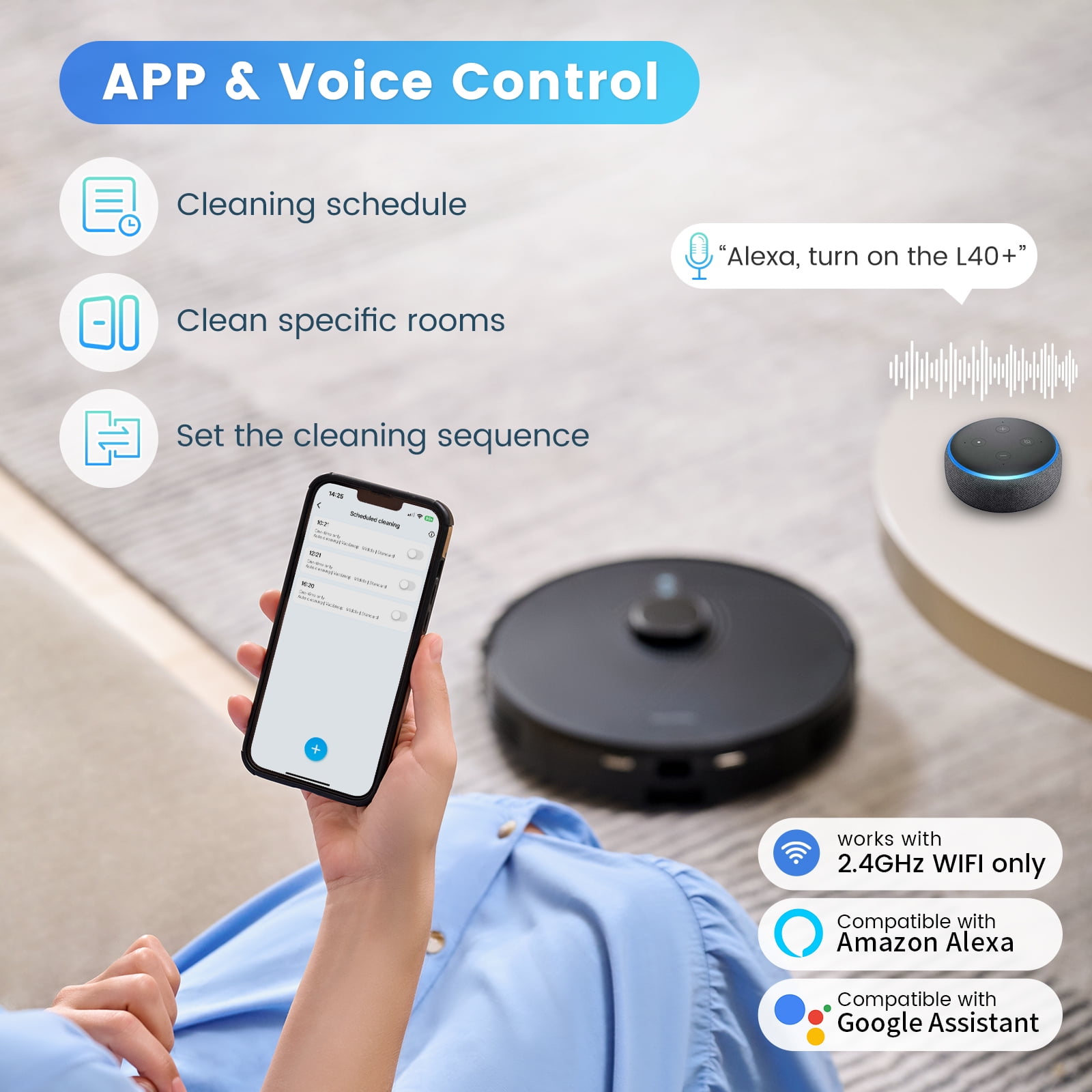AIRROBO L40+ Robot Vacuum Cleaner and Mop Combo - 75-Day Self-Empty Bin, 180 Min Runtime, App and Voice Control
