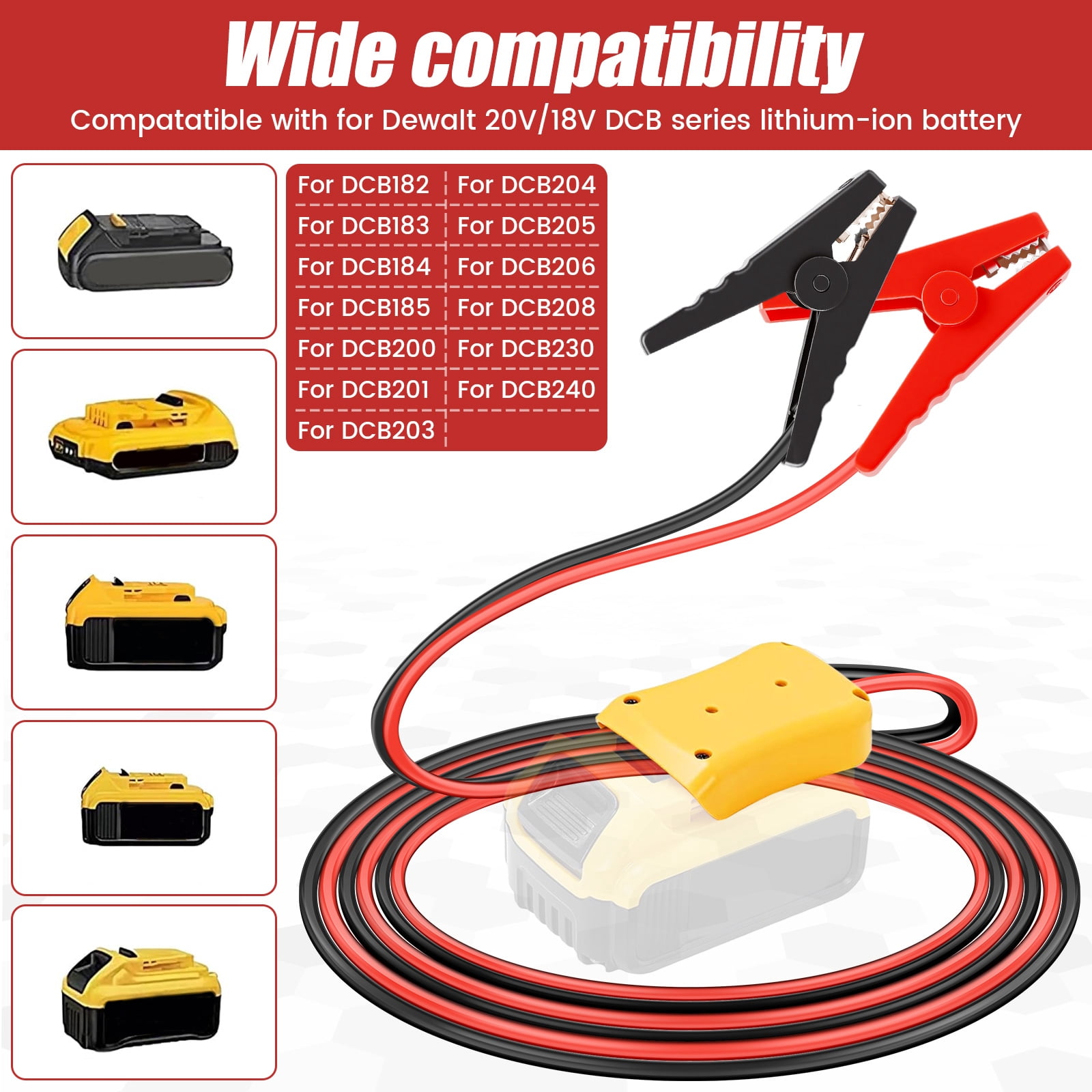 Jump Starter Cable with Battery Adapter 8AWG 3.3ft 12-24V Jumper Cable with Alligator Clip for Car Truck RV Portable Power Station