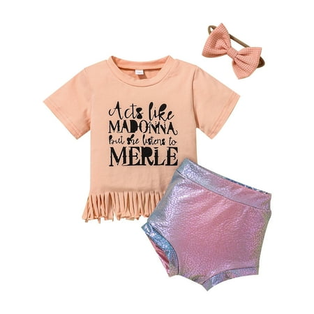 

Shorts Set Pants Short Sleeve Top Bow Headband 3pcs Clothes Suit