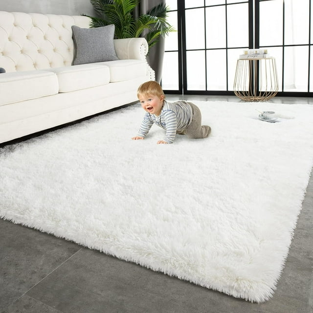Alfombra TWINNIS de felpa supersuave de 213 x 305 cm, color blanco crema