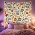 thumbnail image 2 of Pumpkin Wreaths on White Background, Cozy Farmhouse for Fall Decor Fans, Harvest Wall Art, Thanksgiving Hostess Gift, Tapestry Wall Hanging for Dining Room and Entryway, 2 of 7