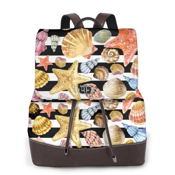 Disketp Sea Shell Mochila de Cuero para Mujer, Bolso de Espalda Antirrobo con Estilo para Viaje, Trabajo y Uso Diario