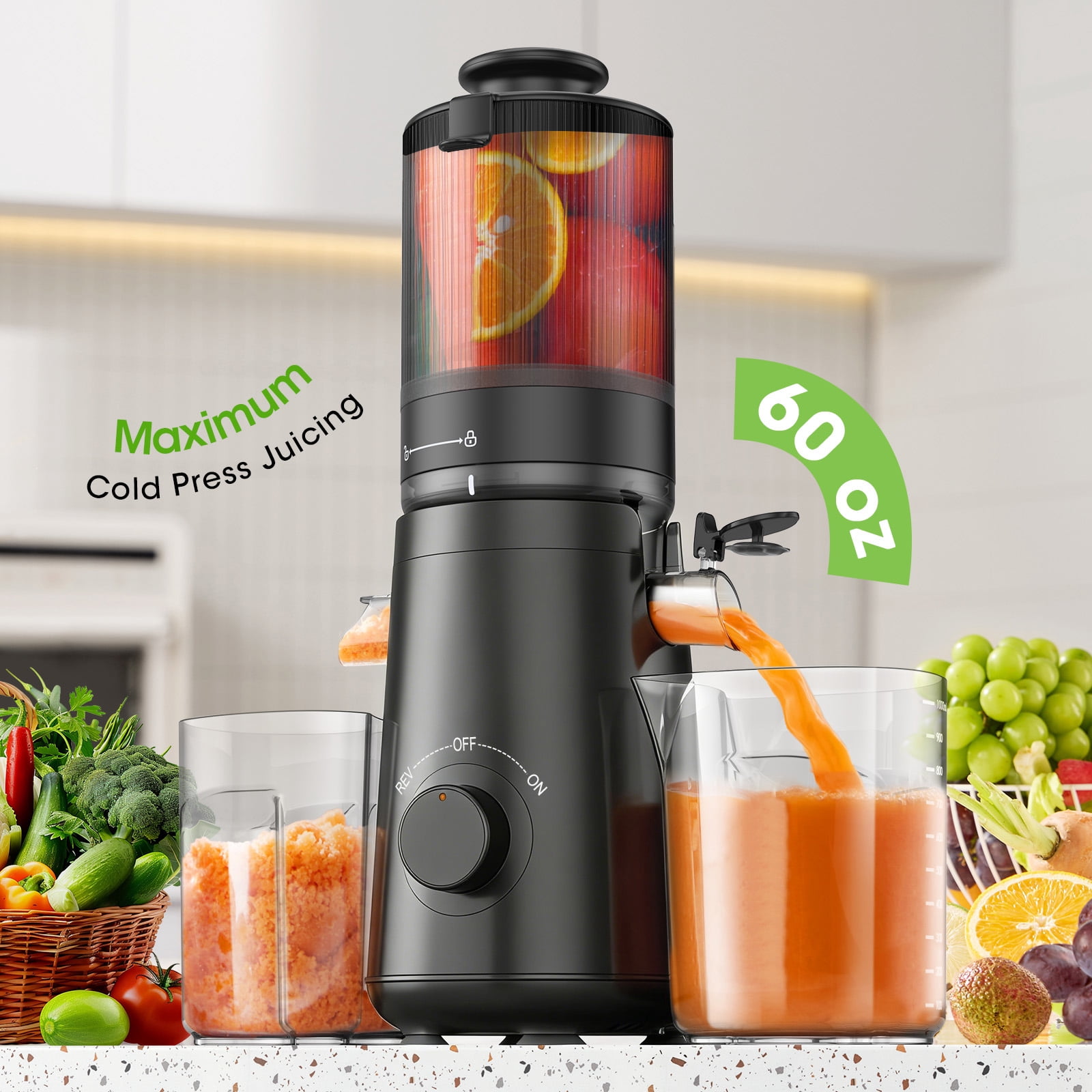 SMALLHOO Juicer Machines with 5.8" Extra Large Feed Chute Cold Press Juicer Fit Whole Fruits Vegetables Easy to Clean,BPA Free