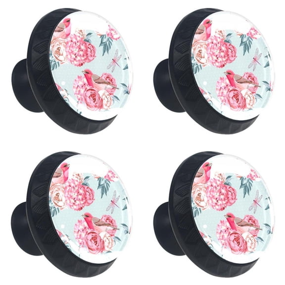4 Pcs Birds and flowers Knobs for Kitchen Cabinet Cupboard Dresser Bookcase Drawer Pulls Handles Round Home Decor