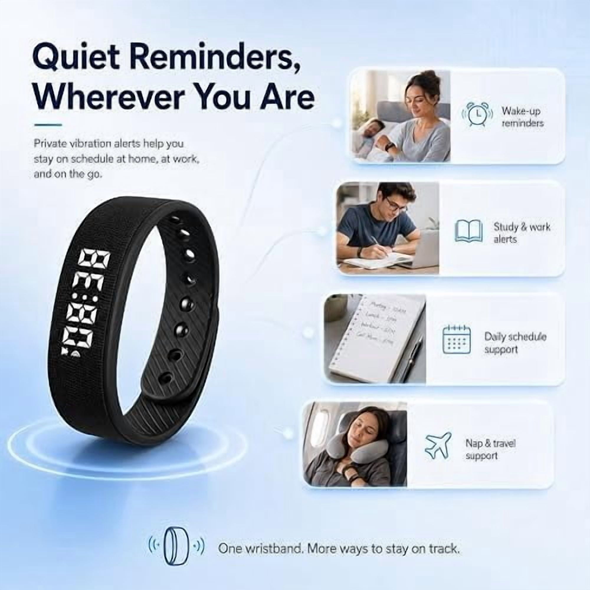 Auralis Wake Band, Vibrating Alarm Clock Wristband for Heavy Sleepers, Silent Vibration Watch for Deaf & Hard of Hearing, Smart Wake Up Band for Deep Sleepers Adults, Won't Disturb Partner