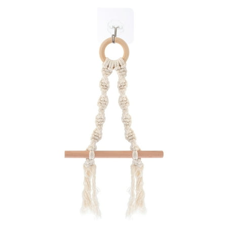 

Hemoton 1Set Cotton Hand-woven Wall Pendant Bathroom Punch-free Napkin Rack Beige