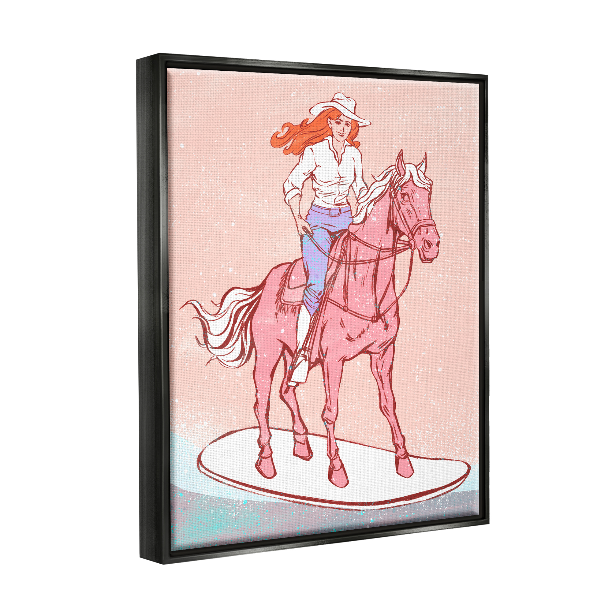 Stupell Industries Vintage Cowgirl on Board Animals & Insects Painting Black Floater Framed Canvas Art Print Wall Art, 25 x 31