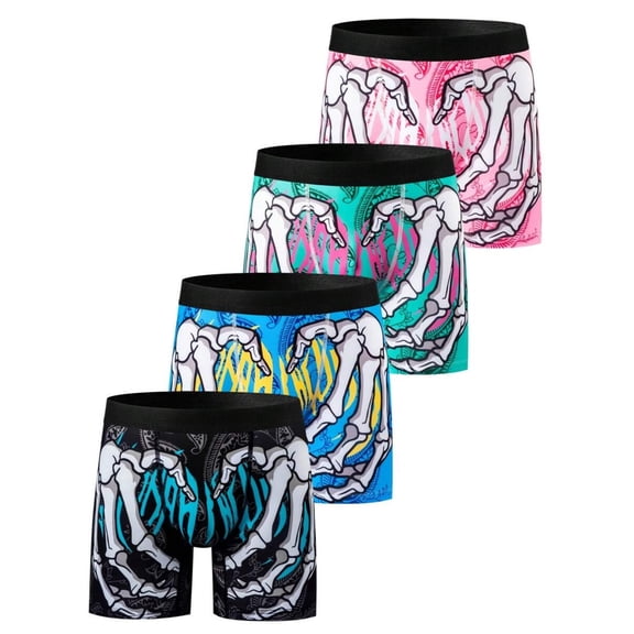Men's Skeleton Hand Print Boxer Briefs, Soft Stretch Breathable Novelty Underwear Multi Pack