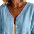 thumbnail image 6 of Stamzod Cardigan for Women Casual Cotton Linen Button Up Shirt Jacket Plus Size 3/4 Length Sleeve Womens Tops Blue XXL, 6 of 7