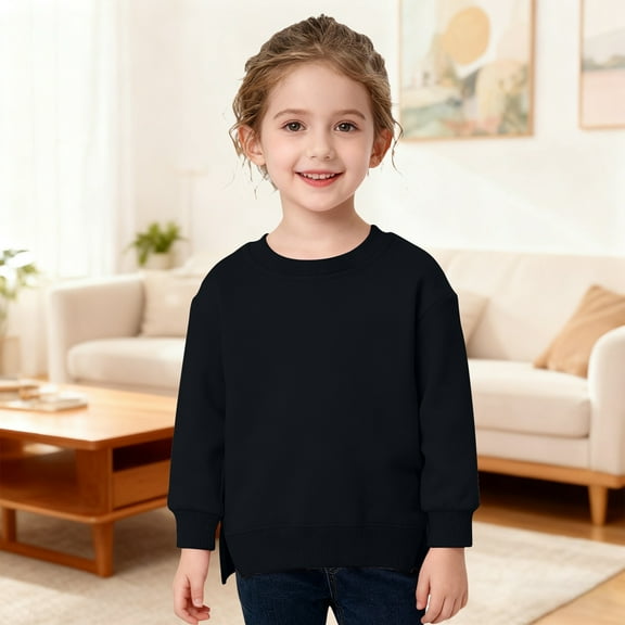 JIAYUE Boys Girls Sweatshirts Solid Color Side Slit Long Sleeve Crew Neck Pullover For Toddlers Casual Stylish Dailywear