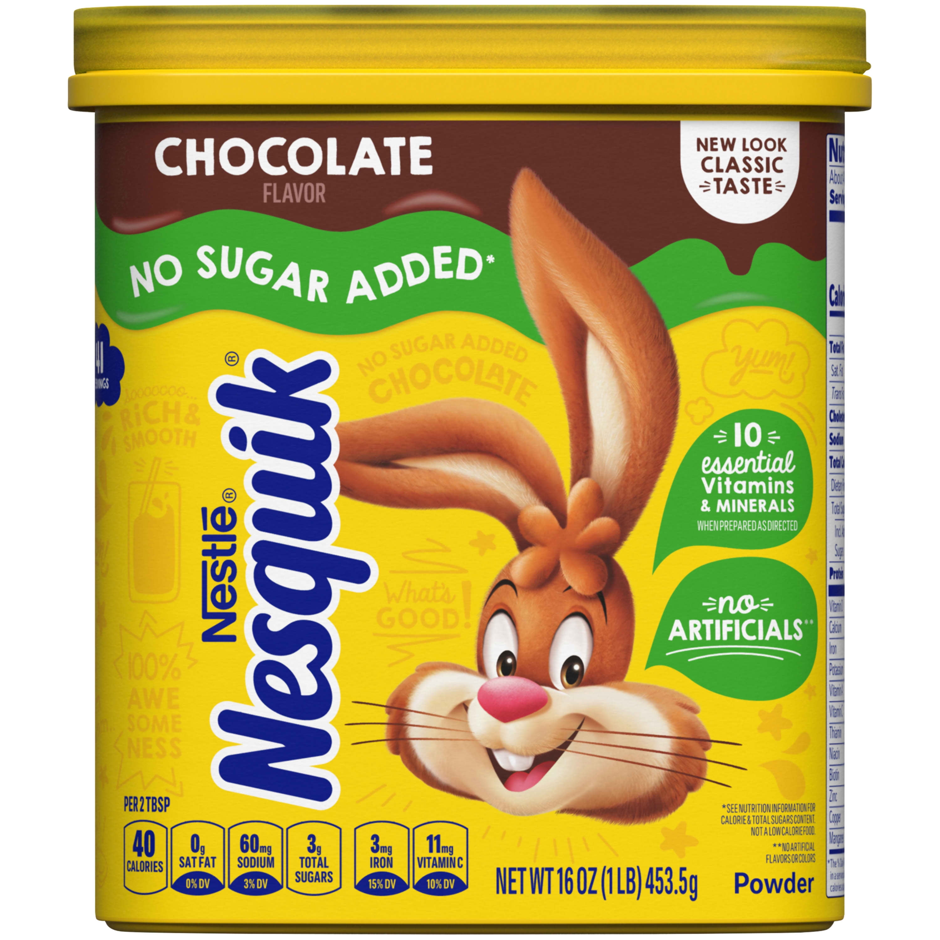 Nestle Nesquik No Sugar Added Chocolate Powder, 16 oz, Can