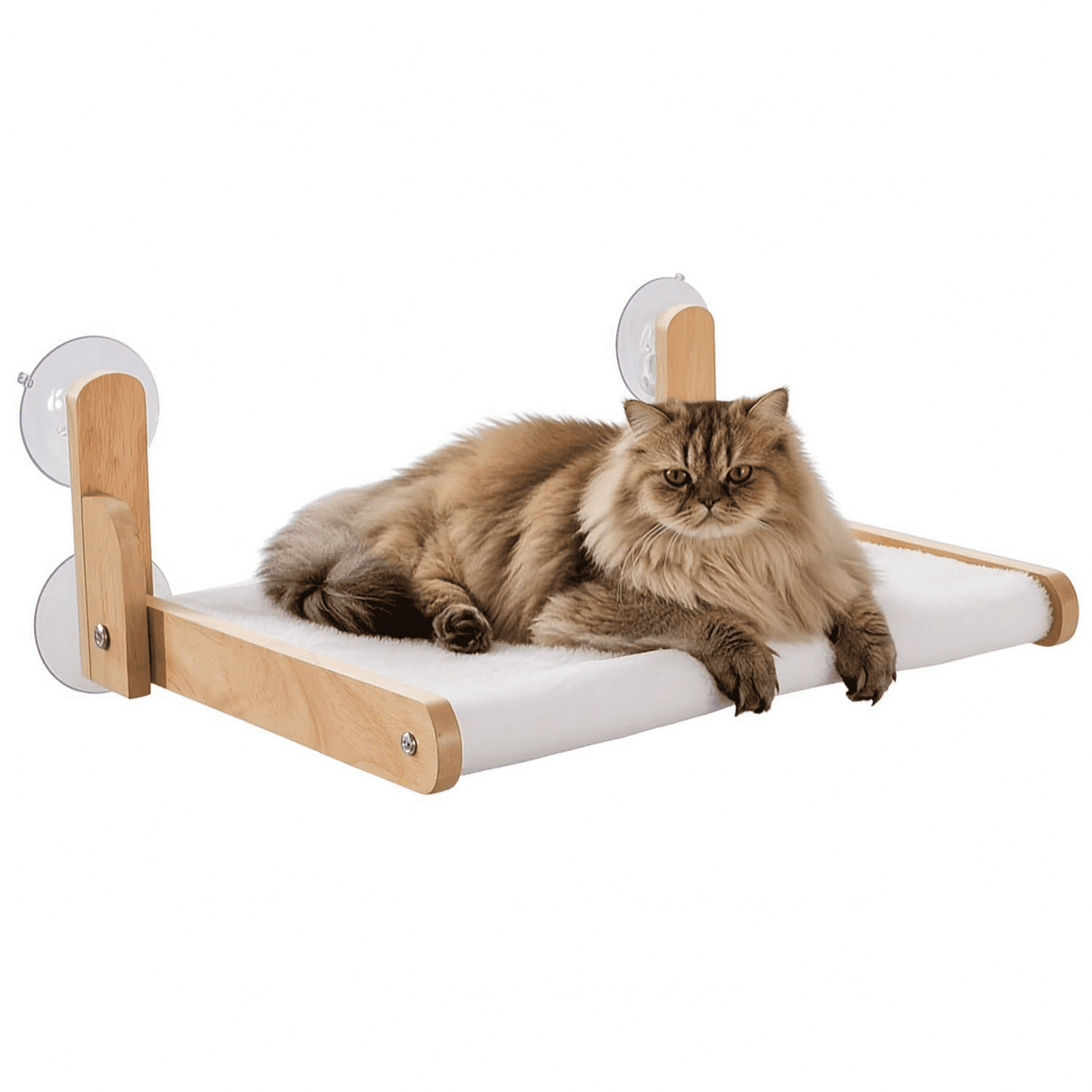 Cat Window Perch with Wooden Frame, Foldable Cat Hammock Bed for Indoor Cats, Soft Plush Cover, Strong Suction Cups, No Drilling, Cat Window Hammock for Small Size Windows