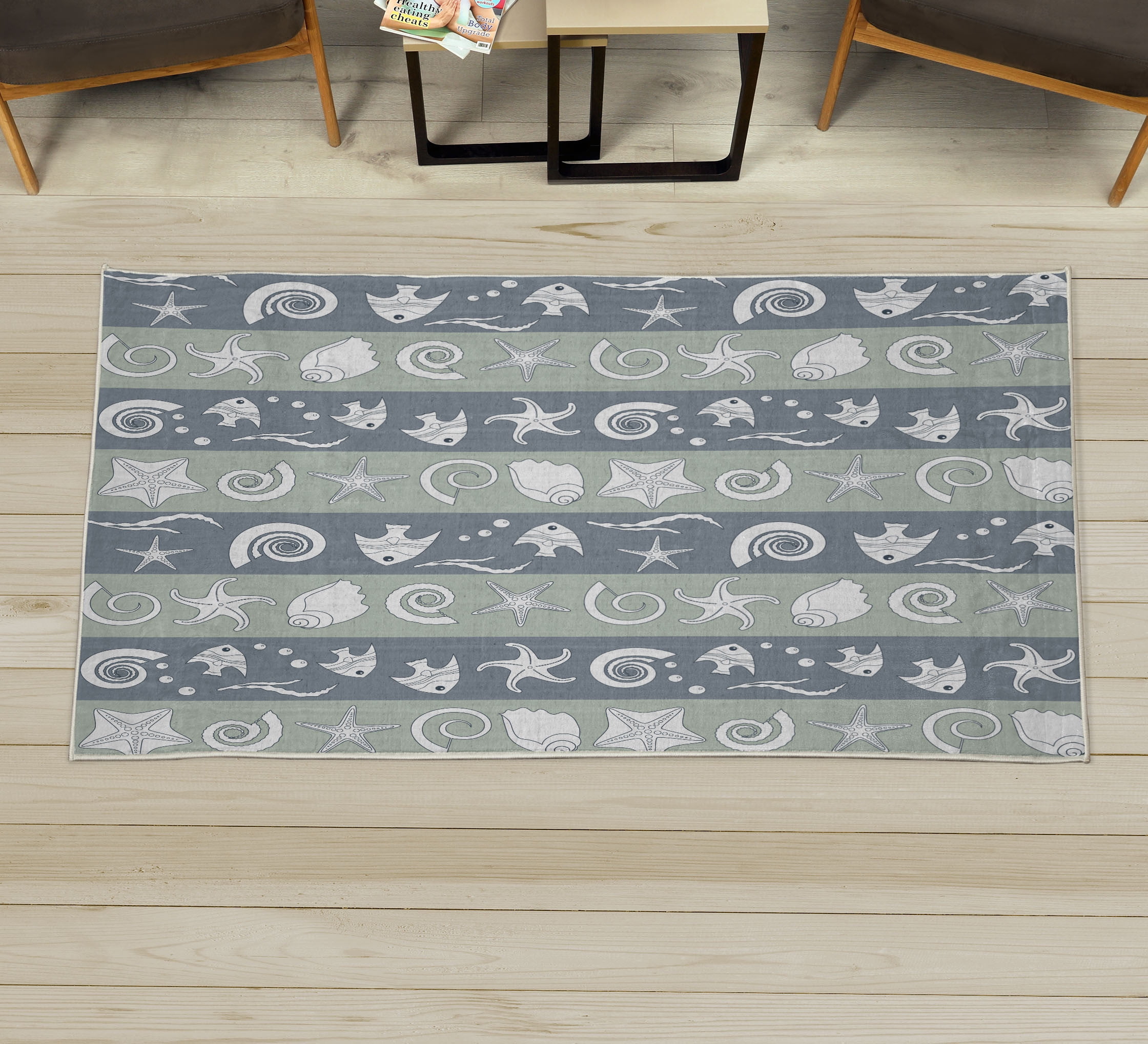 Nautical Decorative Rug, Marine Theme Sea Animals Fishes Shells on ...