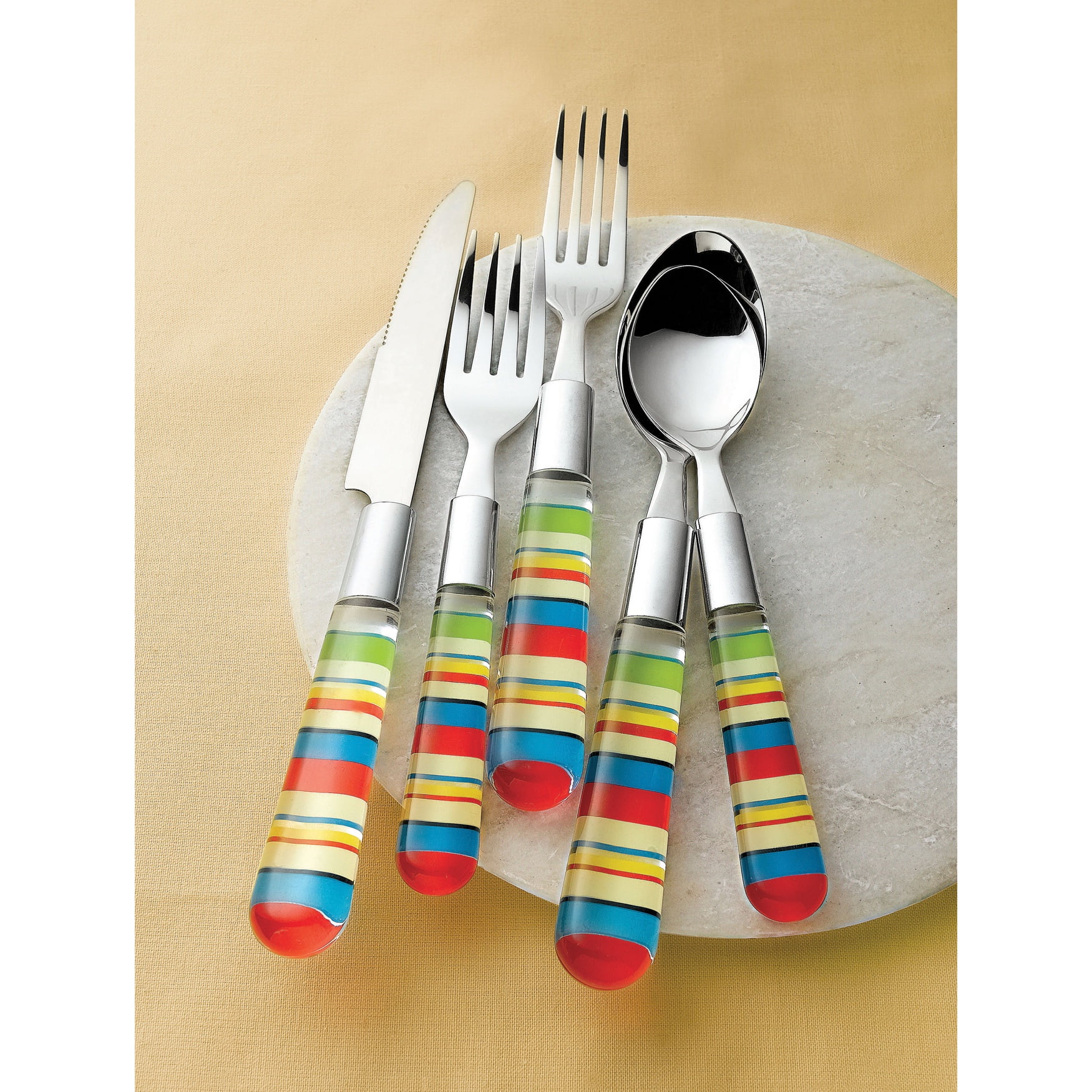 BrylaneHome Santa Fe Striped 20 Piece Flatware Set Colorful Silverware, Santa Fe Stripe Orange