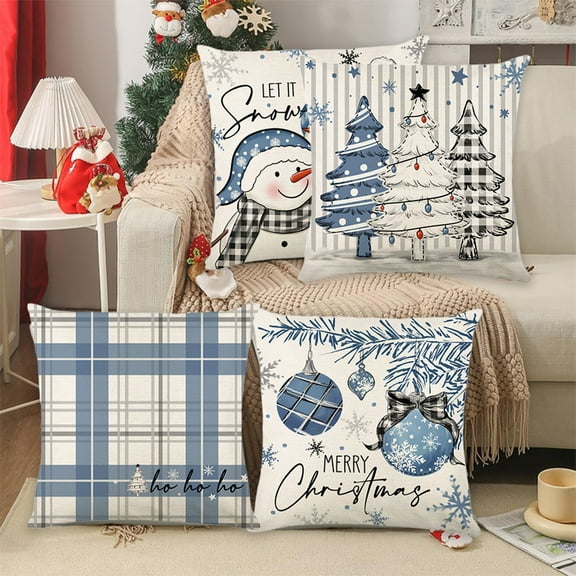 4PCS Christmas Pillow Covers for Indoor Decorations 18x18" Christmas Pillowcase Santa Claus Print Pillowcase Holiday Bedroom Home Decors Cushion Cover Christmas Gifts