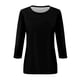 thumbnail image 4 of Camisa raglán informal de manga 3/4 para mujer, cuello redondo, poliéster, color liso, estilo informal y moderno, tallas S-XXL, 4 of 5