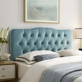 thumbnail image 2 of Contemporary Modern Urban Designer Bedroom Queen Size Tufted Headboard, Velvet Fabric, Light Blue, 2 of 5