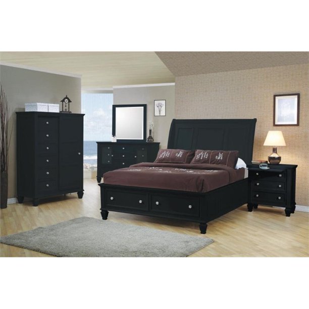 Coaster Sandy Beach 5 Piece Queen Sleigh Bedroom Set In Black Walmart Com Walmart Com
