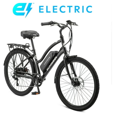 Schwinn 26" EC1 Low Step Cruiser Electric Bike for Adults, 7 Speeds, 250w Motor, Black Ebike