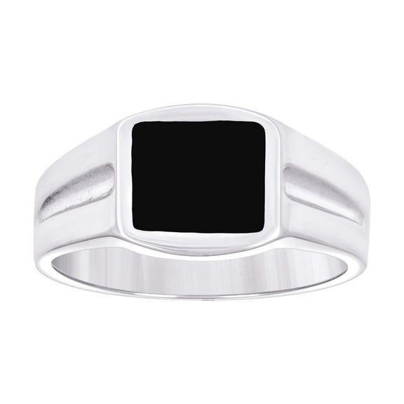 925 Sterling Silver Mens Black Enameled Square Head Fashion Ring Size 9 Ring for Men - 5.1 Grams