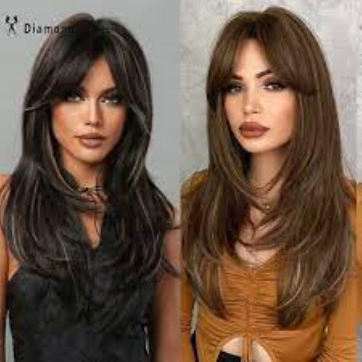 Diamondparts Heat Resistant Elegant Wig Honey Brown w/ Gold Highlights