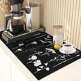 thumbnail image 3 of Coffee Mat for Countertops, White Flower Plant Wild Black Dish Drying Mat 2 Pcs for Kitchen Coffee Bar Accessories, Coffee Maker Espresso Machine Rubber Backed 12x19in, 3 of 6