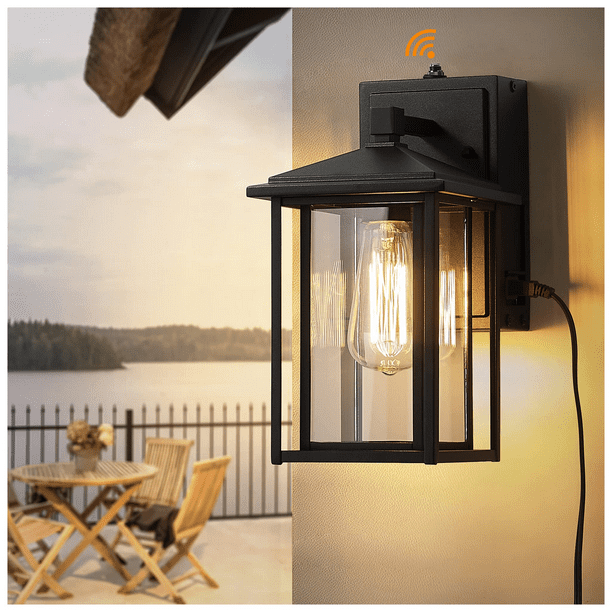 Modern Outdoor Porch Light with Builtin GFCI Outlet Dusk to Dawn
