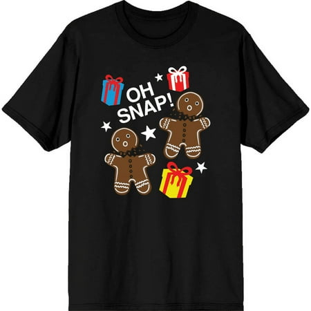 Christmas Oh Snap Adult Black Crew Neck Short Sleeve Tee-XL