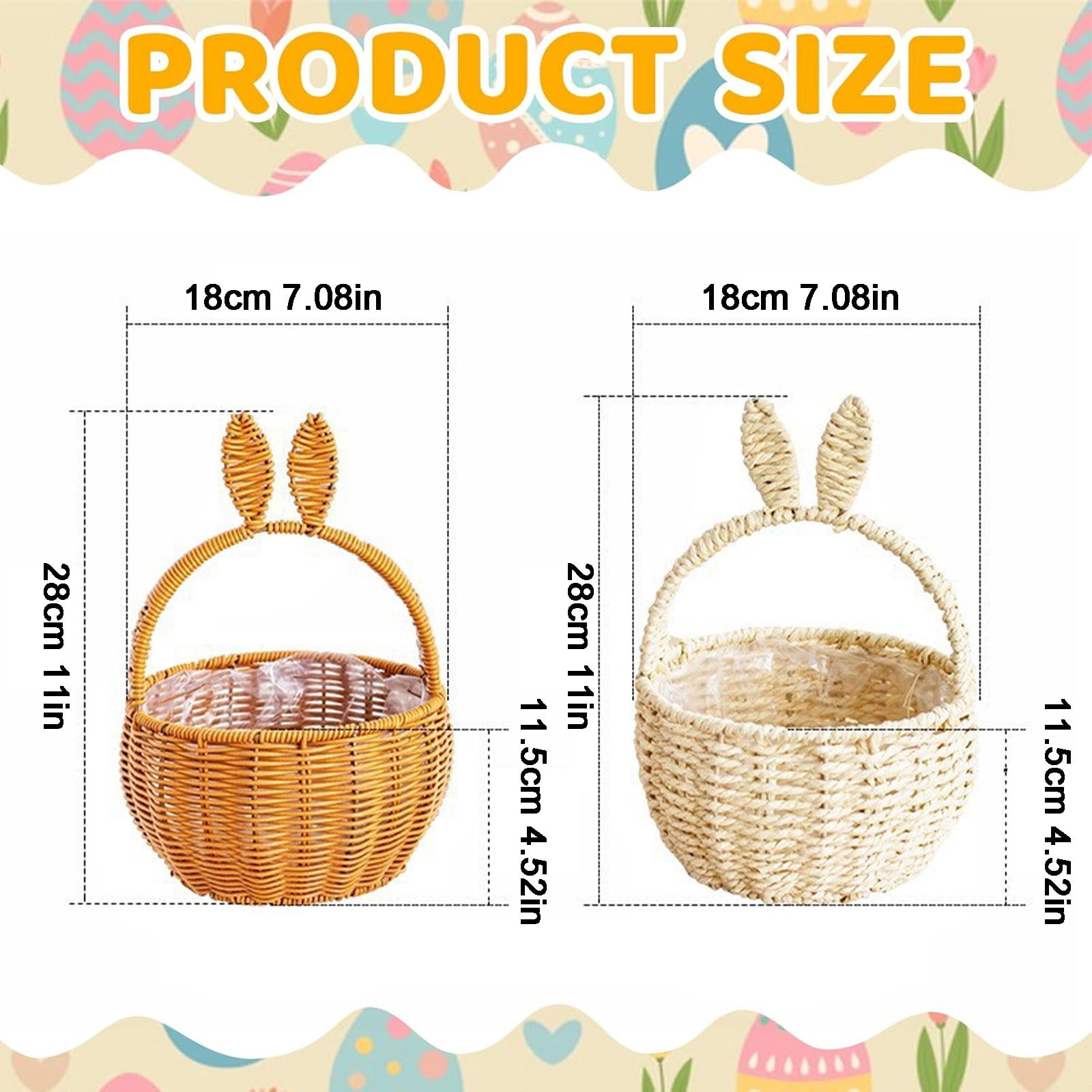 Woven Easter Basket with Handle, Bunny Easter Baskets, Easter Egg Hunt Carrier Baskets, Easter Woven Picnic Basket with Cute Rabbit Ears, Small Gift Wicker Wicker Storage Basket, Party Supplies
