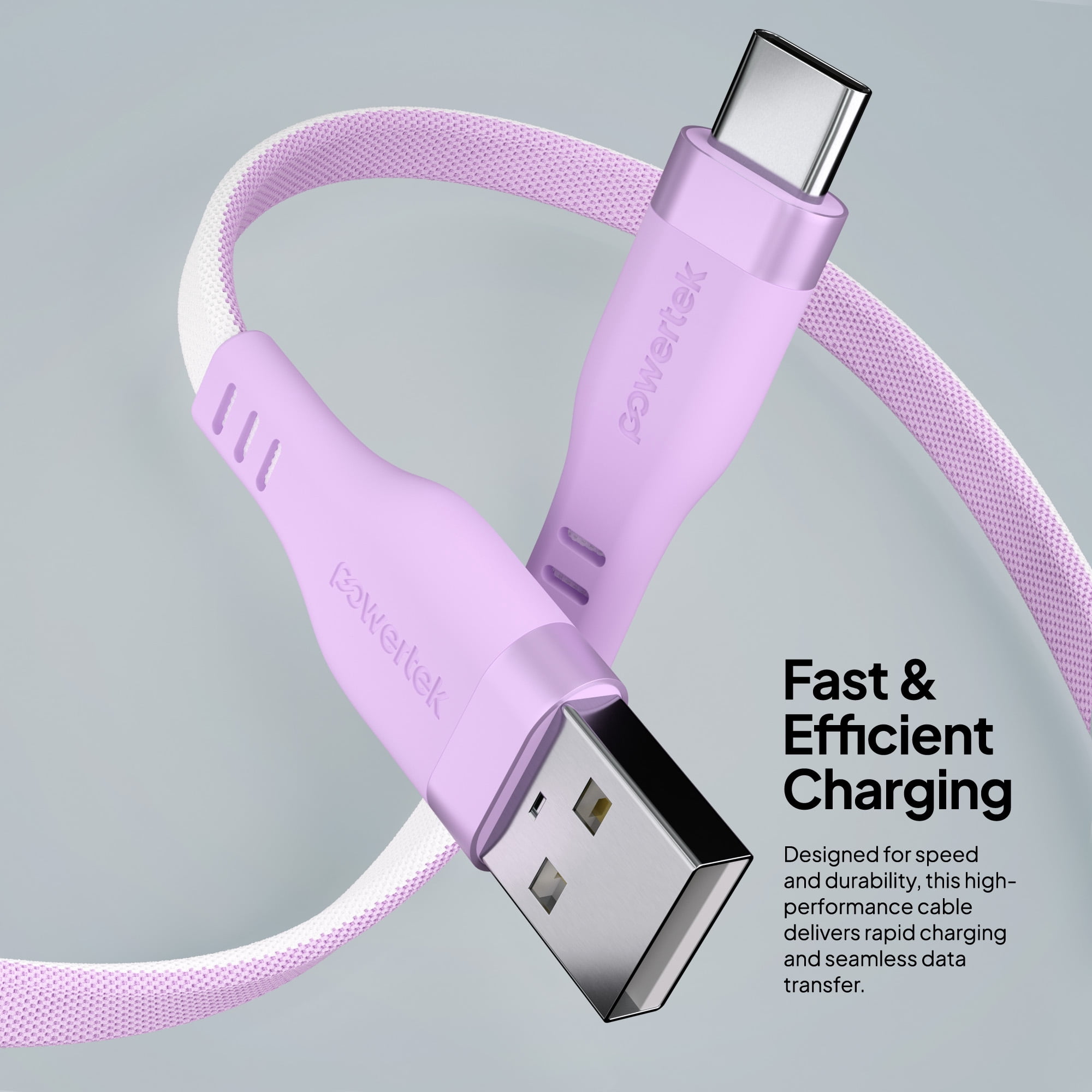 Powertek USB-A to USB-C Two-Tone Pastel Fast Charge Cable, 6 ft, Purple