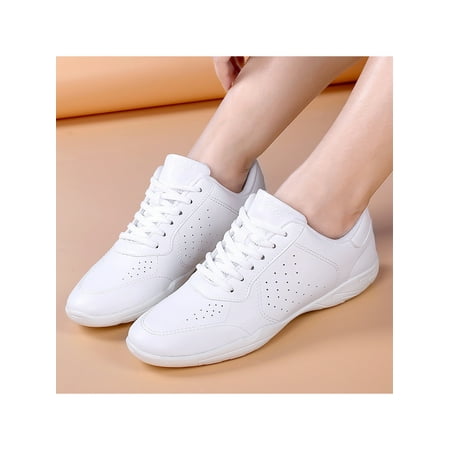 

Lacyhop Kids Dancing Lightweight Low Top Cheerleading Shoe Women Gym Athletic Lace Up Sneaker Comfort Round Toe Cheer Shoes White 7