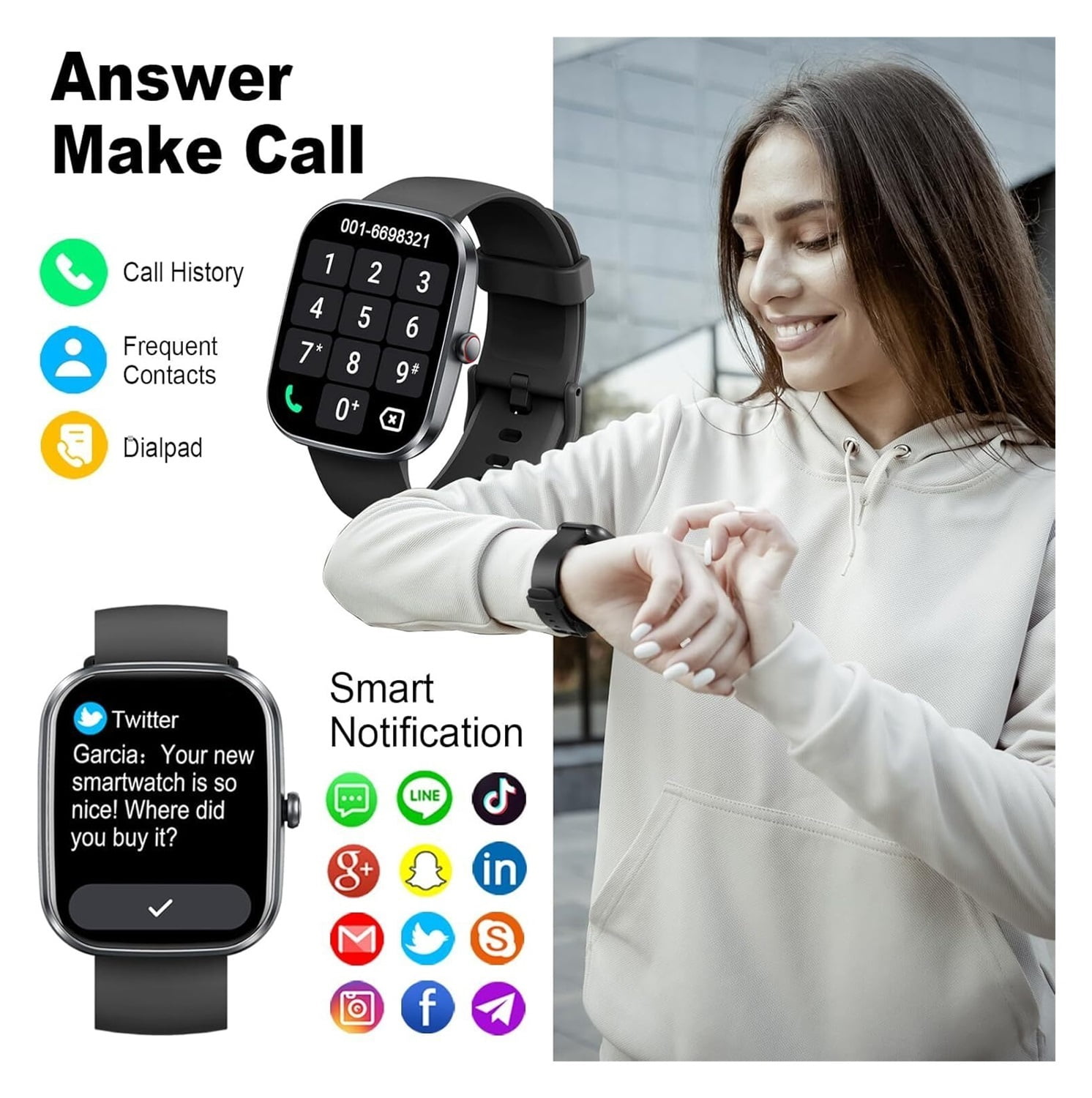 Smart Watch(Answer/Make Call), 1.91" Smartwatch for Men Women,2025 Fitness Watch with 110+ Sport Modes, Fitness Activity Tracke with Pedometer/Sleep Monitor/Heart Rate/IP68 Waterproof,for Android iOS