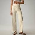 thumbnail image 2 of Mohiass Womens Stretch Twill Pants Casual High Waisted Wide Leg Cropped Pants Straight Leg Ankle Chino Pant with Patch Pockets Beige XS, 2 of 9