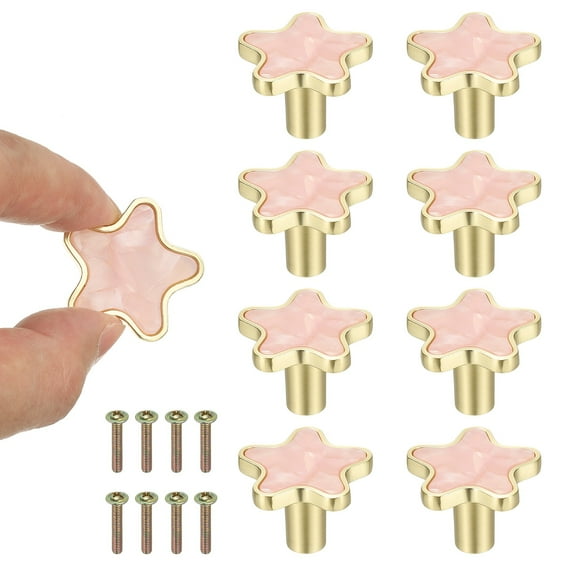8 Pcs Star Shaped Cabinet Knobs, Bathroom Dresser Knobs Kitchen Drawer Pulls for Wadrobe Cupboard Door Hardware Pink