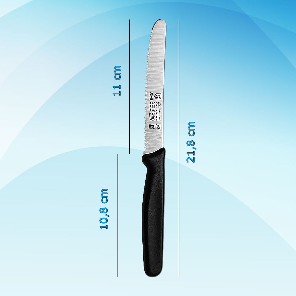 SMI 4.3-Inch German Solingen 6 Pcs Tomato Knife Set Serrated Blade Utility Knives Kitchen Knife - Black