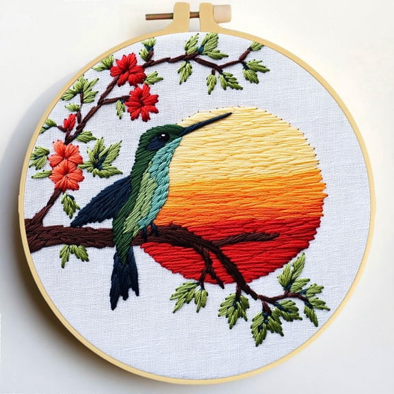 Punch Needle Kits A Hummingbird and Sunset Embroidery Starter Set with Hoop Easy for Beginners DIY Stress Relief Handmade Craft Hobby and Home Decor 20x20cm-4