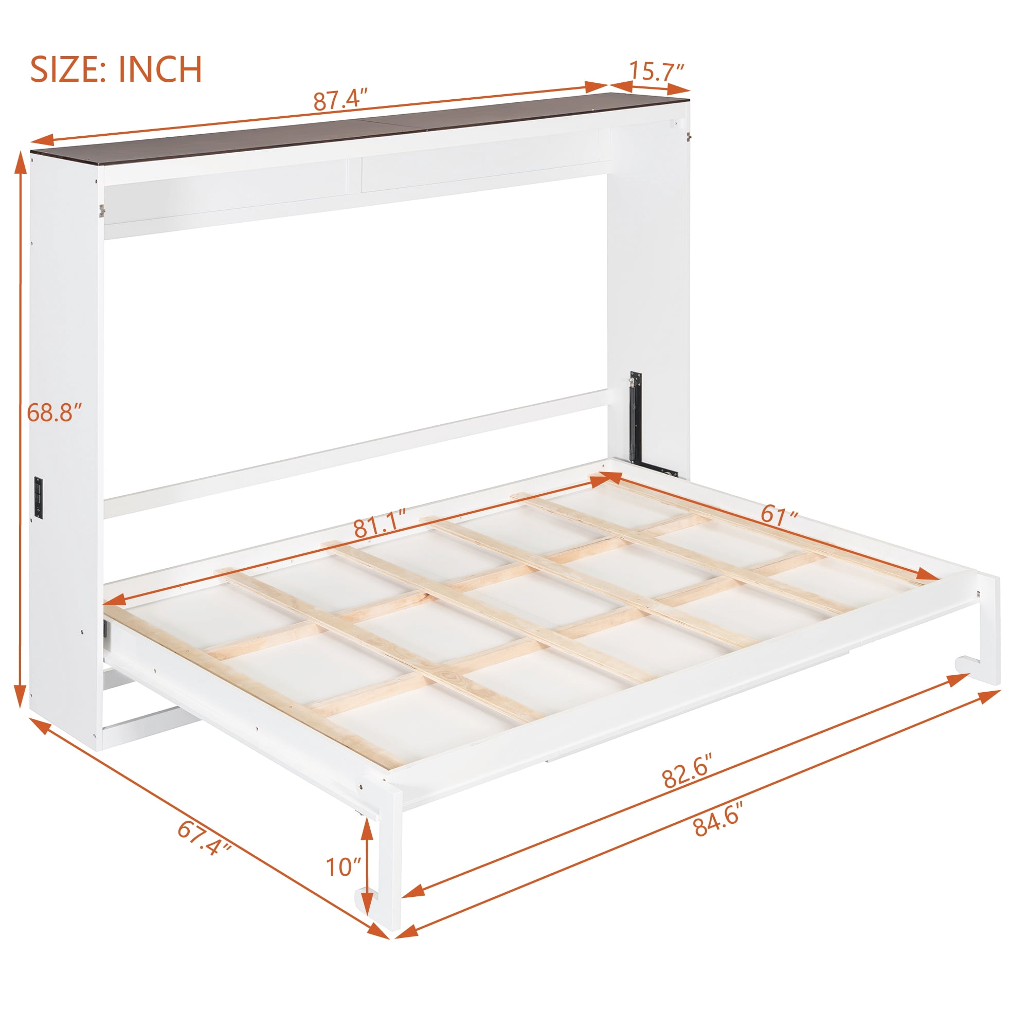 Mintazer Farmhouse Full Murphy Wall Bed with Barn Door & Charge Station, Folding Cabinet Bed for Home Office, White