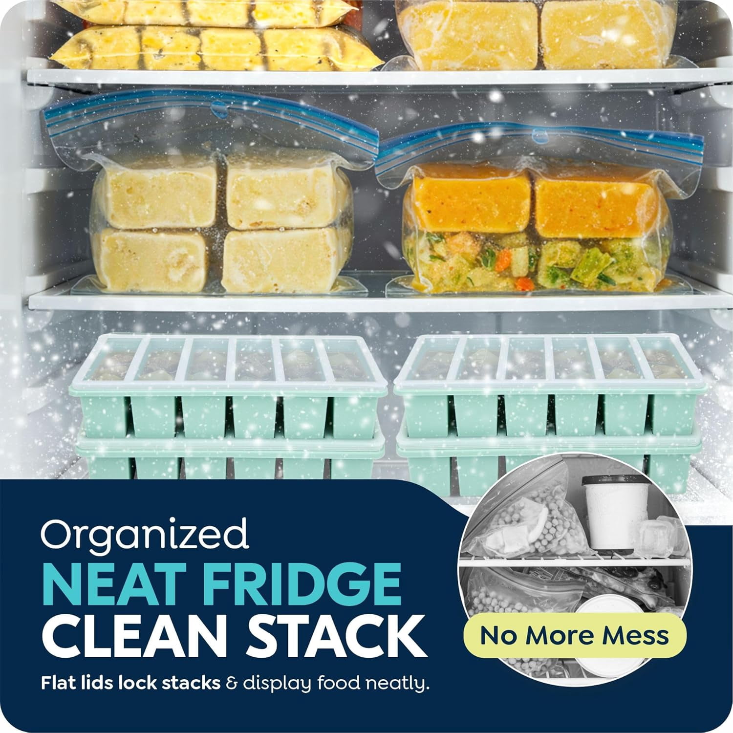 Cup Silicone Freezer Molds with Lid, Soup Container Style Ice Cube Trays for Freezer - Reinforced Ring Top for freezing Soup Sauce Broth Leftovers, Dishwasher & Oven Safe, BPA Free