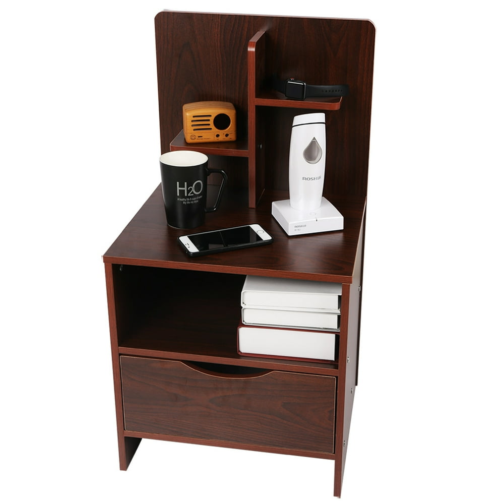 Wood Bedroom Side Table Modern Nightstand with One Drawer and Storage