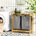thumbnail image 3 of Gymax Bamboo Laundry Hamper w/Dual Compartments Laundry Sorter w/Sliding Bags & Shelf, 3 of 10