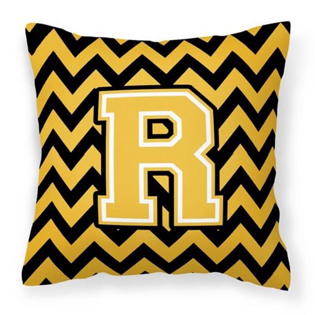 Carolines Treasures CJ1053-RPW1414 Letter R Chevron Black & Gold Fabric Decorative Pillow