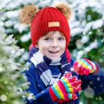 thumbnail image 5 of Kids Winter Pompom Hat Knitted Ski Beanie Hat Double Pom Beanie Cap for Girls Boys, for 1-3 Years Old, 5 of 6