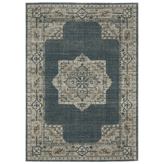 Woven Trends Elton Area Rug 5501B Traditional Blue Distressed Oriental 6' 7" X  9' 6" Rectangle