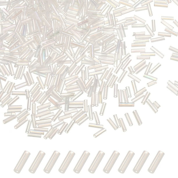 Uxcell 1800-Pack Cuentas Bugle, Cuentas de Vidrio de Tubo Bugle de 2x6mm para Manualidades DIY/Pulsera/Collares Color Transparente