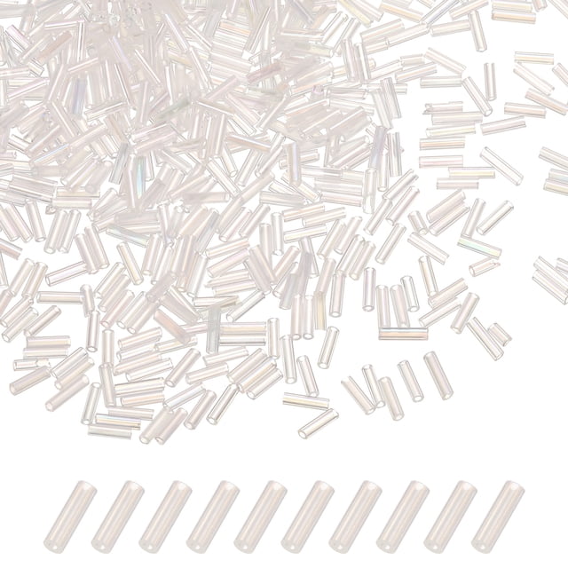 Uxcell 1800-Pack Cuentas Bugle, Cuentas de Vidrio de Tubo Bugle de 2x6mm para Manualidades DIY/Pulsera/Collares Color Transparente