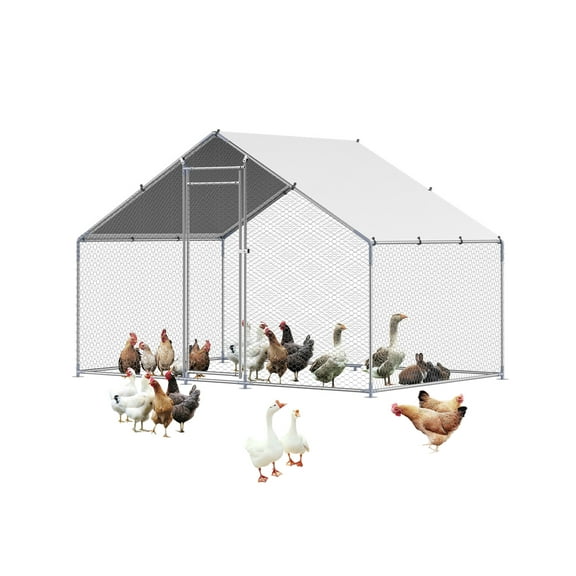 VEVOR Metal Chicken Coop, 9.8x6.5x6.5ft Large Walk-in Chicken Runs with Cover, Spire Roof Hen House Enclosure with Security Lock, Outdoor Duck Rabbit Cage Poultry Pen for Backyard, Farm, Yard
